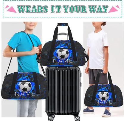 Personalized Kids Duffel Bag for Girls Boys Traveling Soccer Wall Theme Small Sport Gym Bag Custom Overnight Weekender Tote Bag Carry on Teen Dance Bag for Gymnastic Ballet