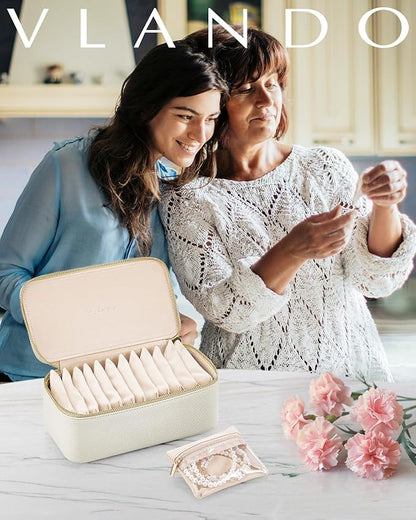 Vlando Travel Jewelry Case,Jewelry Box with 12 Velvet Jewelry Pouch Jewelry Travel Organizer for Women Girl Jewelry Case Necklace Rings Earrings Bags Wedding Gifts (White)