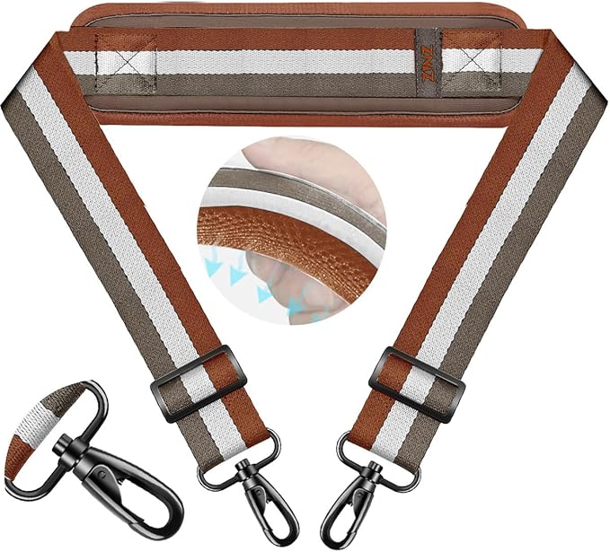 ZINZ 74" Shoulder Strap with Fixed Pad and Dual Balanced Buckles，Brown-White-Gray Stripe