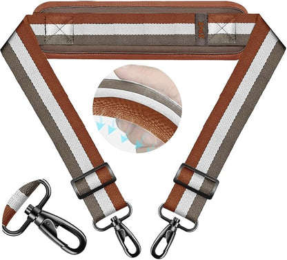 ZINZ 74" Shoulder Strap with Fixed Pad and Dual Balanced Buckles，Brown-White-Gray Stripe