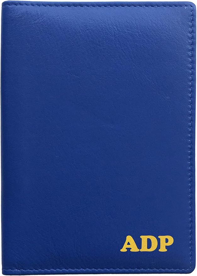 Personalized Monogrammed Cobalt Blue Leather RFID Passport Wallet