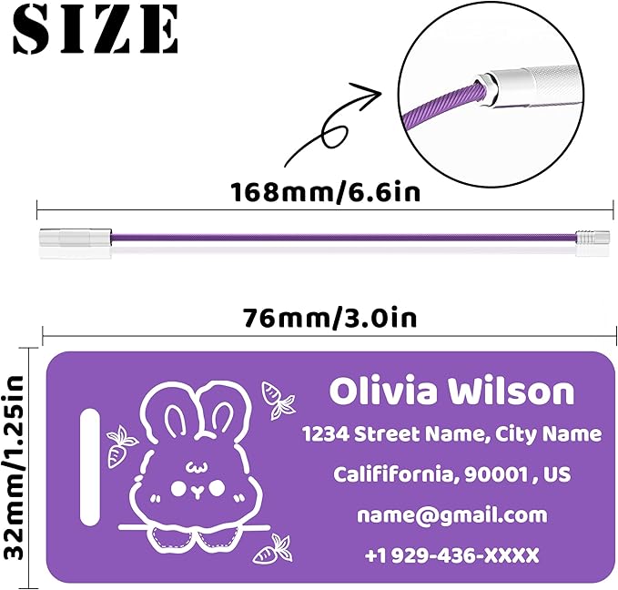 4 PCS Personalized Luggage Tags for Suitcases, Custom Aluminum Luggage Tags for Bags and Backpacks, Waterproof & Heavy Duty Personalized Metal Name Tags for Travel (Purple)