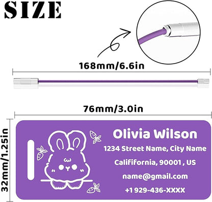4 PCS Personalized Luggage Tags for Suitcases, Custom Aluminum Luggage Tags for Bags and Backpacks, Waterproof & Heavy Duty Personalized Metal Name Tags for Travel (Purple)
