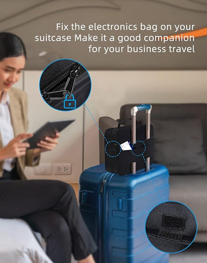 Smof Electronics Travel Organizer, Waterproof Cable Organizer Bag for Electronic Accessories 3 Layer Large Shockproof Cable Storage Bag for Cord, Power Bank, Tablet- Black