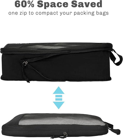 Hynes Eagle 6 Set/ 4 Set/ 2 Set Compression Packing Cubes Travel Essentials Lightweight Nylon Luggage Suitcase Organizer Bag Black 2PCS