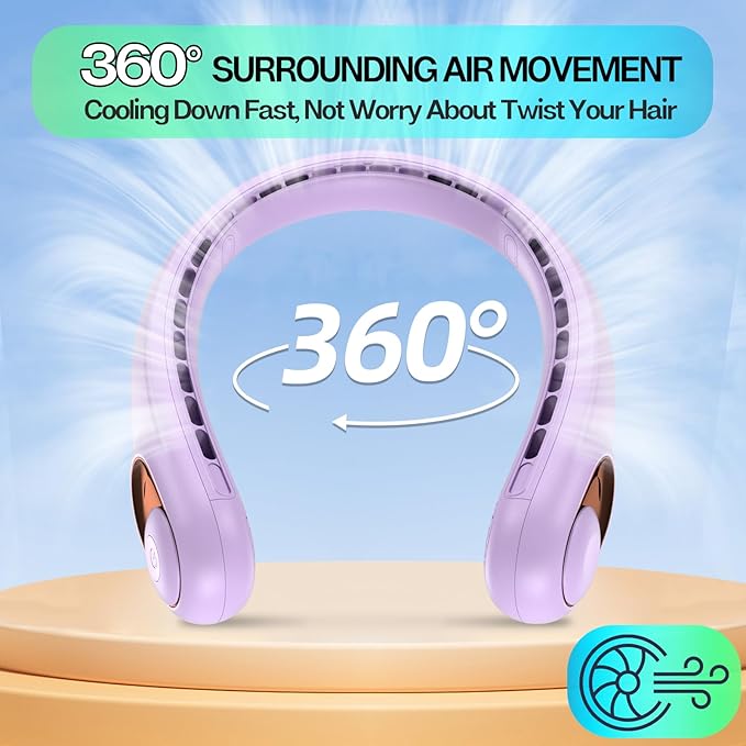 KIDEE Neck Fan, Bladeless Neck Fans Portable Rechargeable, Upgrade 360° Airflow, 3 Speeds, Headphone Design, 4000mAh Battery Operated Personal Wearable Fan Hands Free for Travel Indoor Outdoor