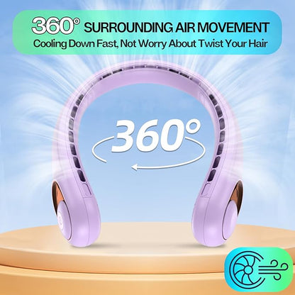 KIDEE Neck Fan, Bladeless Neck Fans Portable Rechargeable, Upgrade 360° Airflow, 3 Speeds, Headphone Design, 4000mAh Battery Operated Personal Wearable Fan Hands Free for Travel Indoor Outdoor