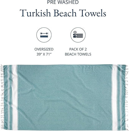 LANE LINEN Beach Towel Oversized, 2 Pack Turkish Beach Towels, Pre-Washed Stylish Womens, Quick Dry Swim, Sand Free Beach Towel, Adult Beach Towels - Hunter Green