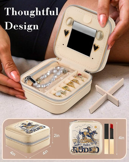 Bistup Travel Jewelry Case - Small Jewelry Organizers and Storage Box for Women Girls Teens Cute Traveling Jewelry Holder with Mirror Little Tiny Compact Modern Unique Aesthetic Pretty, Western
