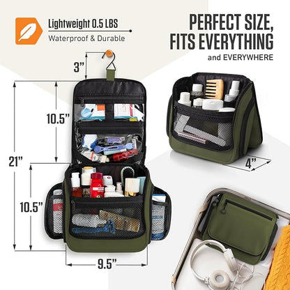 VENTURE 4TH Hanging Travel Toiletry Bag for Women & Men - Travel Organizer with Expandable Compartments & Removable Clear Pouch for Toiletries (Dark Green)