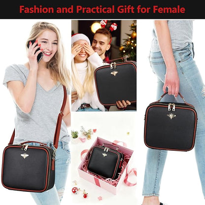 Travel Makeup Bag with Light Up Mirror, Portable Makeup Bag with Led Light Women Waterproof Makeup Travel Case adjustable dividers Rechargeable Vanity Mirror with 3 Color Lights (Black)