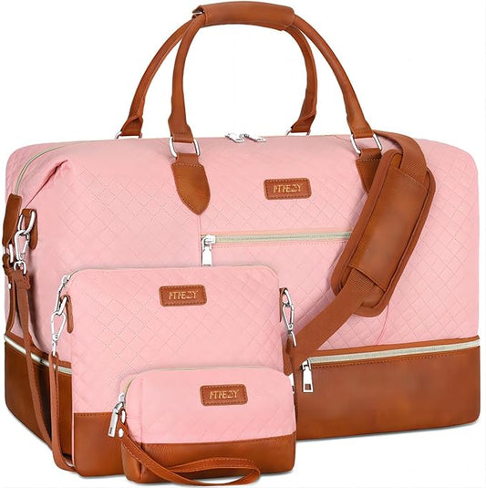 Weekender Bag for Women, Travel Duffel Bag Carry On Overnight Bag with Shoe Compartment Large Nylon Travel Weekend Tote Bag