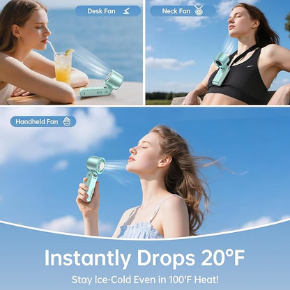 Handheld Portable Fan with Ice Cooler: 100-Speed 5500mAh Rechargeable Handheld Fan, 12H Time Hand Cooling Personal Fans with 20000 RPM Air Turbo Tech for Travel Outdoor (Green)