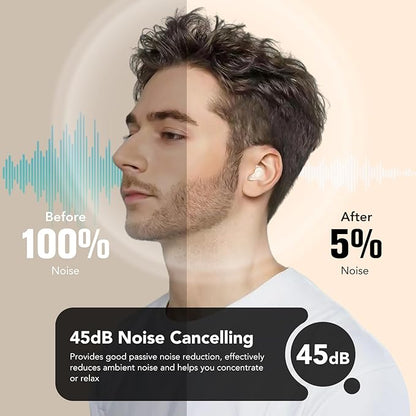 Ear Plugs for Sleeping,Noise Cancelling Silicone Earplugs,45 dB,Soft and Reusable,Hearing Protection with 8 Earpieces in 4 Sizes(XS/S/M/L),Carrying Bag,for Sleeping,Concert,Travelling,White