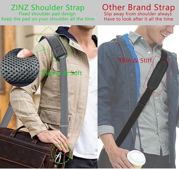 ZINZ 79 inch Shoulder Strap, Extra-thick Fixed Cushion Pad and Dual Clasps Universal Replacement Strap with Metal Swivel Hooks for Laptop Bags, Luggage Bags, Camera, Crossbody (200cm,Dark Gray)