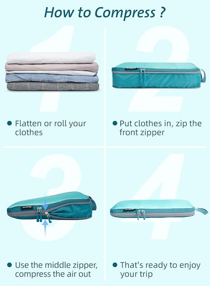 Bagail Ultralight Compression Cubes 7 Set - 3 Packing Cubes, 3 Organizers, and 1 Shoe Bag