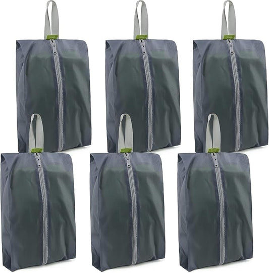 BeeGreen Grey Shoe Organizer Set - 6 Pack Shoe Bags For Travel with Zipper Closure and Handle,Stylish and Portable Nylon Shoe Storage for Men and Women's Travel Gifts and Home Storage