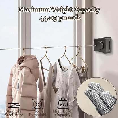Retractable Clothesline, Retractable Outdoor Clothes Line, Heavy Duty Clothes Drying Laundry Line Wall Mounted Stainless Steel Line for Home, Travel, and Outdoor Use