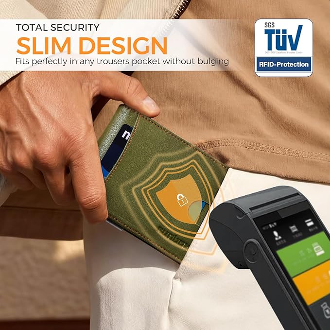 RUNBOX Money Clip Slim Wallets for Men RFID Blocking 11 Card Holder Minimalist Small Leather Bifold Men's Front Pocket Wallet Gift Box