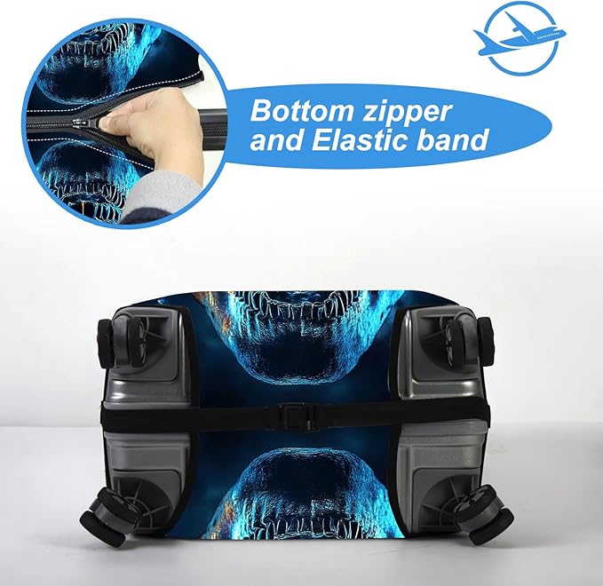 Luggage Cover Protector for 30-32 Inch Suitcases, TSA Approved Elastic Travel Suitcase Covers, Anti-Scratch Washable Luggage Sleeve for Carry On & Checked Bags, Flame Skull