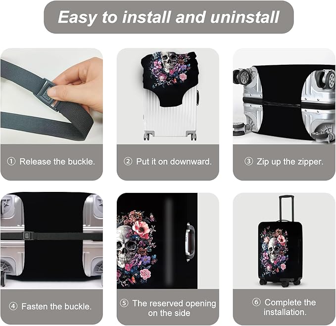 Day of the Dead Luggage Cover, Bohemian Skull & Floral Waterproof Protector, Vibrant Anti-Scratch Design for Suitcases