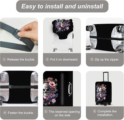 Day of the Dead Luggage Cover, Bohemian Skull & Floral Waterproof Protector, Vibrant Anti-Scratch Design for Suitcases