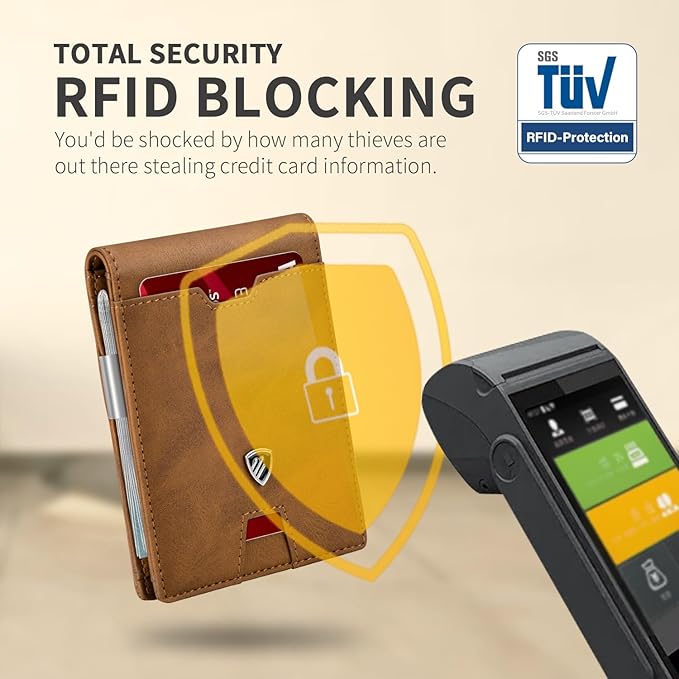 RUNBOX Mens Slim Wallet with Money Clip RFID Blocking Bifold Credit Card Holder for Men with Gift Box