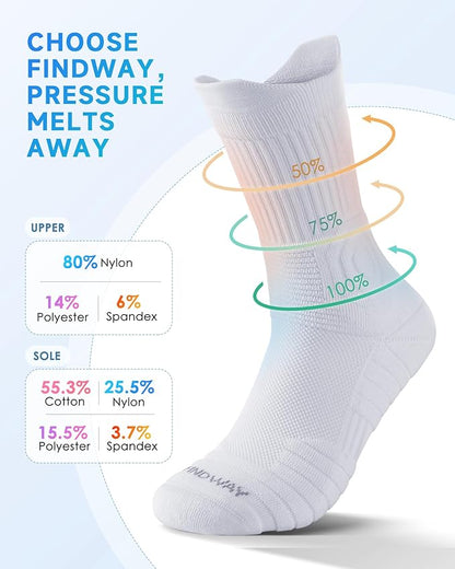 findway Compression Running Socks 3 Pairs, Anti-Blister Crew Socks All Day Dry Athletic Socks for Men and Women