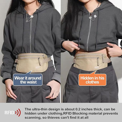 DAITET Money Belt - Passport Holder Secure Hidden Travel Wallet with RFID Blocking, Undercover Fanny Pack (Beige)