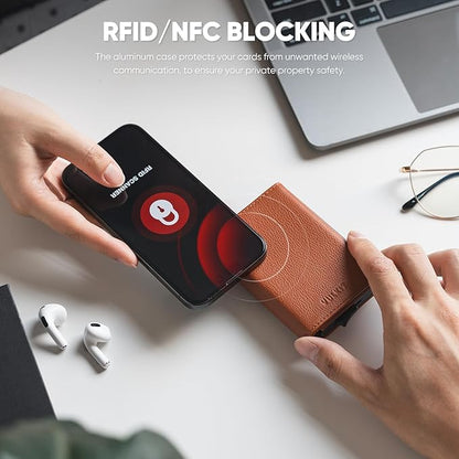 VULKIT Pop up Wallet Minimalist Cash Wallets RFID Blocking Leather Smart Credit Card Holder with Magnetic Closure for Men