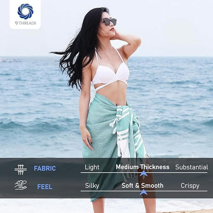 Cotton Turkish Beach Towel Towels Oversized 36"x72" Pool Absorbent Extra Large Quick Dry Sand Travel Towel (Light Green, 2 Pack)