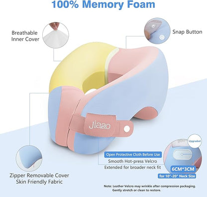 jiaao Neck Pillow Airplane, Memory Foam Travel Neck Pillows for Long Flight, 3D Eye Masks, Ear Plugs and Portable Drawstring Bag, Napping Pillow for Home, Road Trips, Sleep Rest and Travel Use