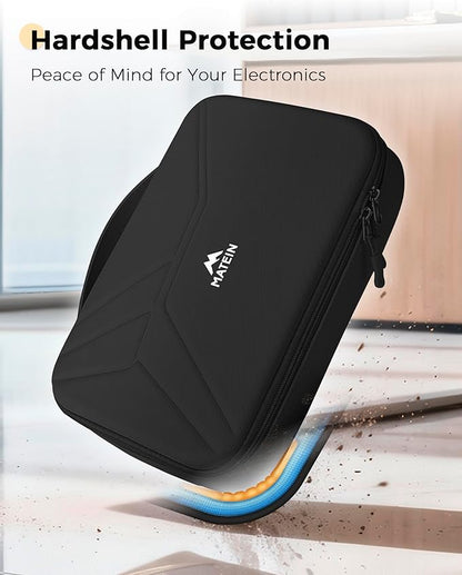 MATEIN Charger Cord Organizer with USB-C & USB-A Ports, Hardshell Cable Organizer Bag Cord Storage for Travel, Water Resistant 2-in-1 Electronics Case for Tech Accessories and Cosmetics, Black