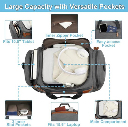 Duffle Bag for Travel, Expandable 50L Canvas Weekender Bag, Overnight Bag Travel Duffel Bag for Men Carry On Luggage with Removable Shoulder Strap, Durable & Water-Resistant