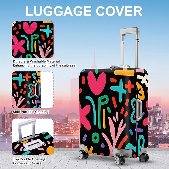 ANNA QUEEN Color Pop Abstract Luggage Cover, Modern Geometric Art Suitcase Protector, Stretchable Washable Travel Sleeve for 28-30 Inch Luggage