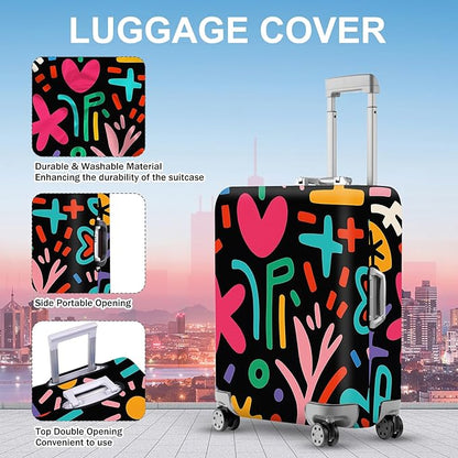 ANNA QUEEN Color Pop Abstract Luggage Cover, Modern Geometric Art Suitcase Protector, Stretchable Washable Travel Sleeve for 24-26 Inch Luggage