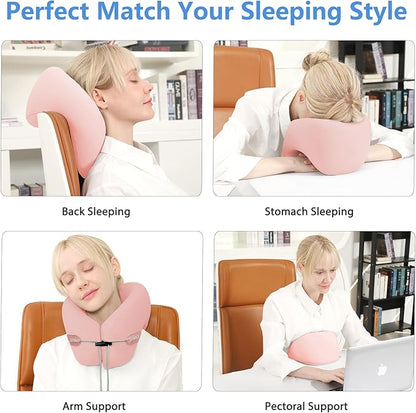 jiaao Neck Pillow Airplane, 2025 Upgraded Memory Foam Travel Pillow for International Flights, Adjustable Clasp, Storage Bag, Advanced Neck Support for Road Trips, Home, Office, and Gaming
