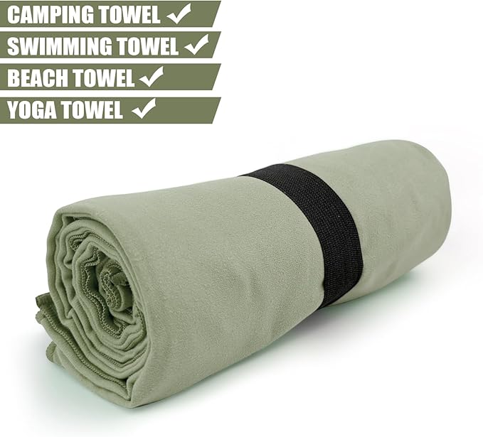 Camping Towel L Size Quick Dry Microfiber Lightweight for Beach Swimming Pool Travel Body Towels (Army Green, 1 Pack L)