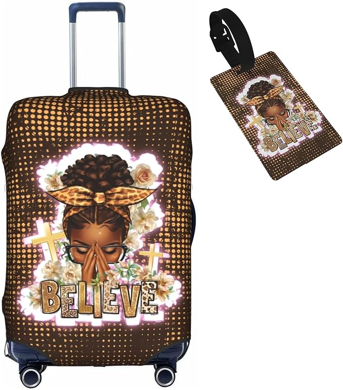 Travel Suitcase Protector African American Girl Elastic Protective Washable Luggage Cover With Concealed Zipper Suitable For 18-32 Inch(M (for 22-24 inch luggage))