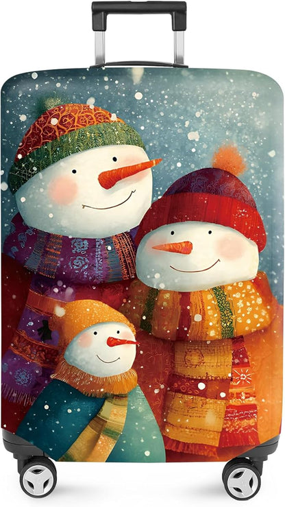 FOREVER QUEEN Four snowmen Luggage Cover Suitcase Protector Suitcase Cover Anti-Scratch,Stretchable Bag Cover Washable Durable Polyester