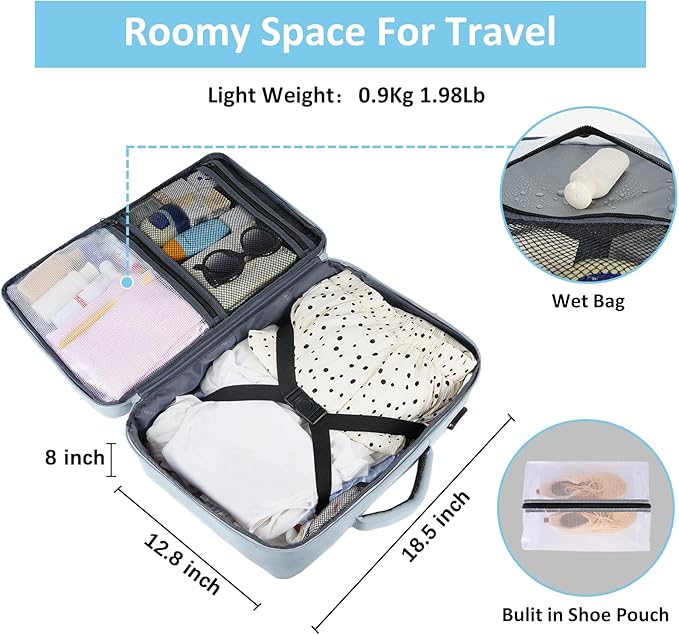 Taygeer Carry On Backpack, 40l Travel Backpack for Women Airline Approved, Cute Underseat Personal Item Travel Bag With Shoe Compartment, Casual Daypack Gifts for Friend Hiking Outdoor Weekend,Blue