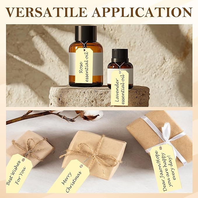 1000 pcs Paper Luggage Tags Ivory Paper Tags Shipping Tags with Wire 4 3/4" x 2 3/8" Blank Manila Hang Tags for Labeling White Labels with String Attached Wire Labels for Clothing Inventory