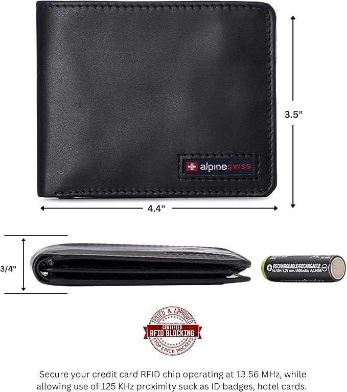 Alpine Swiss Mens Wallet for Men | RFID Protected Leather Mens Wallet | Spencer Bifold with Divided Bill Section | Gift Box | 2 ID Windows | 14 Card & Storage Pockets for Organization