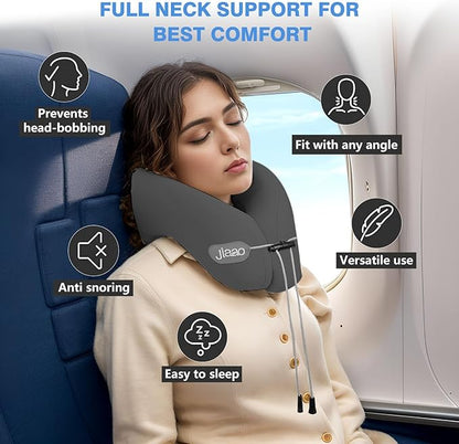jiaao Travel Pillow, Neck Pillow Airplane, Plane Pillow Memory Foam Travel Neck Pillow with 360° Head and Neck Support, Portable Travel Essential Suitable for Airplane, Car, Train, or Bus Trip