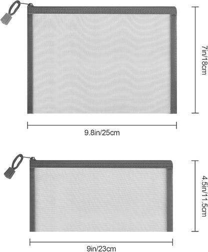 12 Pieces Zipper Nylon Mesh Pouch, Mesh Cosmetic Bags Makeup Bags Pencil Case, Multipurpose Travel Bags for Cosmetic School Office Supplies and Travel Accessories (Grey, A5+B6)