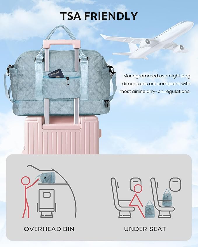 Overnight Bags for Women, Personalized Weekender Bag, Monogram Travel Bag for Women with Trolley Sleeve & Wet Pocket, Letter Travel Bag with Makeup Bag, Gift for Her(Letter D)