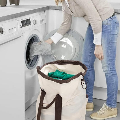 Laundry Bag Backpack with Shoulder Straps and Detergent Holder Clothes, Travel Laundry Backpack Bag Hamper for College Dorm Room (Khaki w Brown)