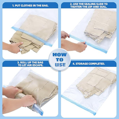 12PK Pump-Free Compression Vacuum Bags for Travel, Roll-up Space Saver Storage Bags for Clothes (6 Large 16''x24'' + 6 Small 14''x 20'') Travel Essentials & Organizers