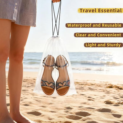 100 Pack Clear Shoe Bags for Travel, 12"x18" Large Travel Shoe Bags for Storage and Packing, Waterproof Drawstring Shoe Bag for Traveling, Bulk Travel Essentials for Men and Women