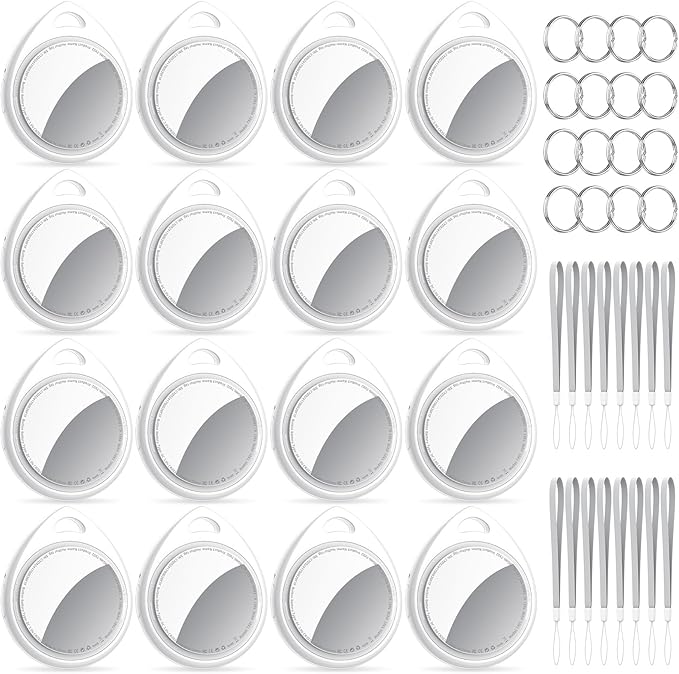 Tracker Tags-16 Pack, 5.3 Bluetooth Tracker Work with Apple Find My (iOS Only), 100dB Sound Finder, Smart Tags with Keychain/Lanyard, Item Finder for Luggage/Key/Suitcase, Replaceable Battery.